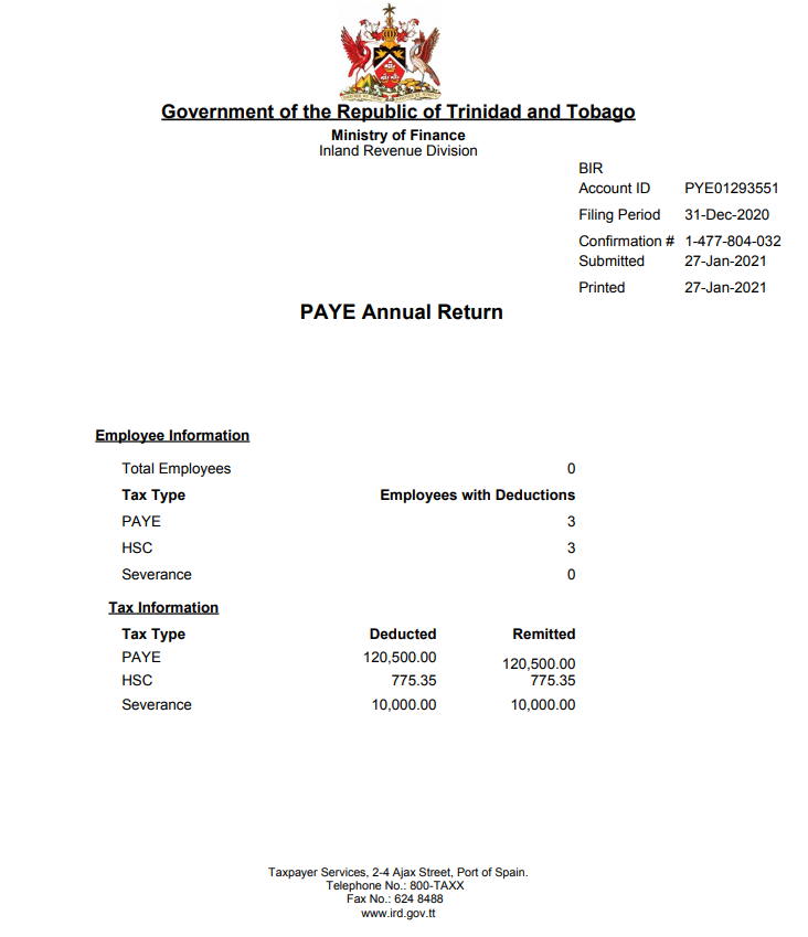 PAYE Annual Return Summary